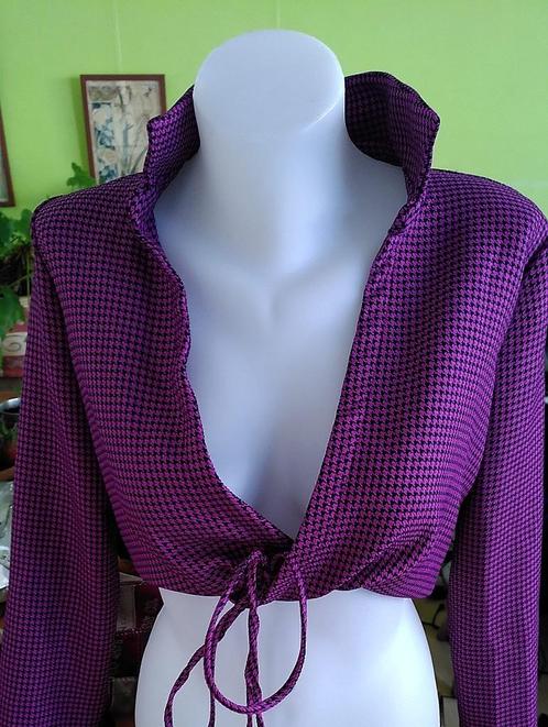 Vintage blouse, geruit roze-zwarte, pied de poule, M, Kleding | Dames, Blouses en Tunieken, Zo goed als nieuw, Maat 38/40 (M)