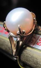 Vintage kroon design parel 14K gouden ring zeldzaam, Ophalen, Zo goed als nieuw, 17 tot 18, Dame