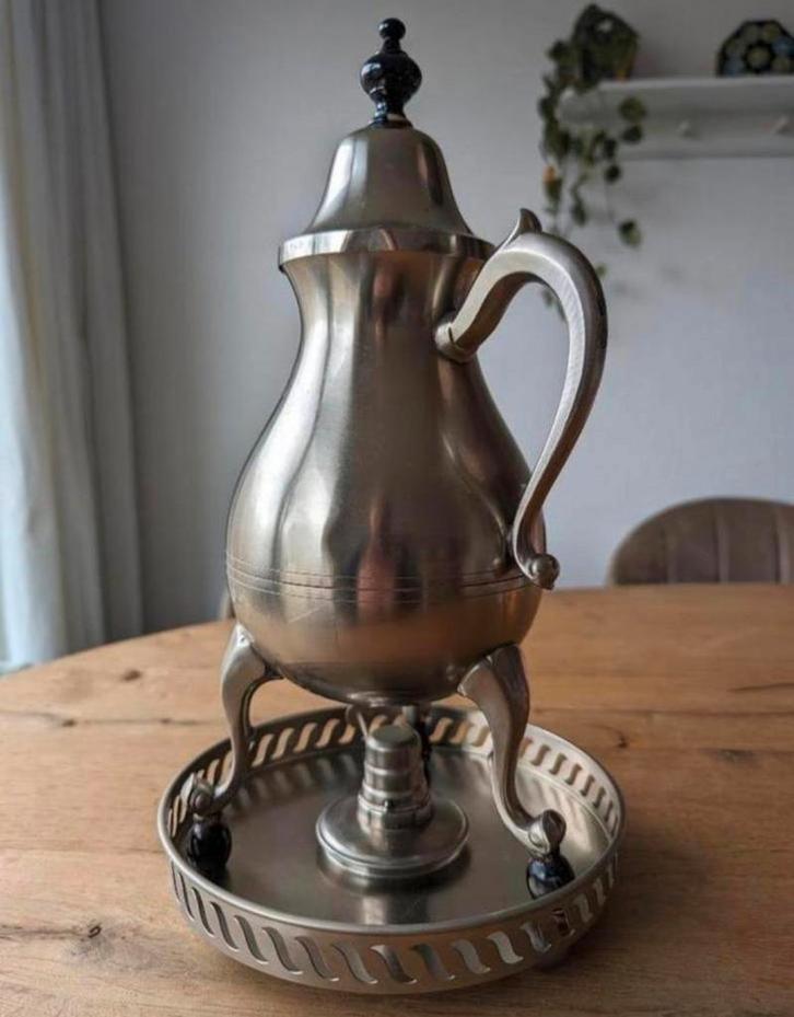 Oude kraantjespot + warmhoudplaat, Antiek en Kunst, Antiek | Tin, Ophalen of Verzenden