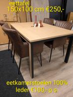 Eettafel en 4 100% lederen eetkamerstoelen, Huis en Inrichting, Tafels | Eettafels, Ophalen, 100 tot 150 cm, Nieuw, Metaal