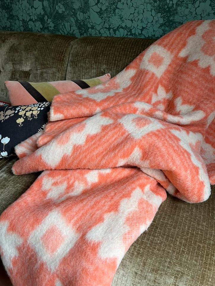 Retro vintage wollen deken Plubelle, Huis en Inrichting, Woonaccessoires | Plaids en Woondekens, Zo goed als nieuw, Ophalen