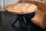 Industriële ronde mango eettafel., Huis en Inrichting, Tafels | Eettafels, Ophalen, Rond, Zo goed als nieuw, Vijf personen of meer