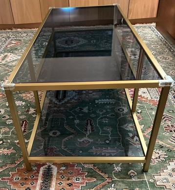 Mid century-stijl messing met rookglas salontafel beschikbaar voor biedingen