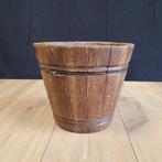 Oude eiken houten bloempot, 22 cm hoog, Ophalen of Verzenden