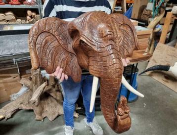 Olifantenkop XXL Handgesneden - van hout!! beschikbaar voor biedingen