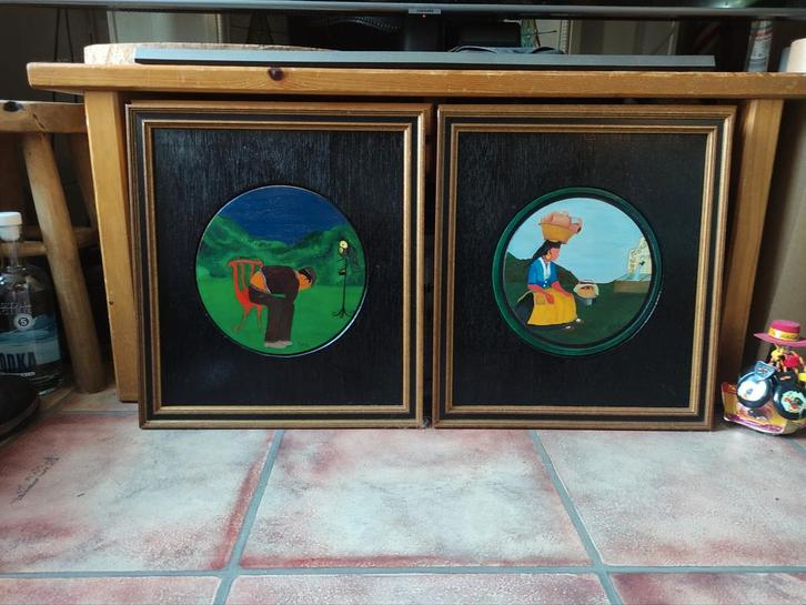 PENDANT olieverf ... 2 unieke schilderijen voor 1 prijs, Antiek en Kunst, Kunst | Schilderijen | Modern, Ophalen of Verzenden