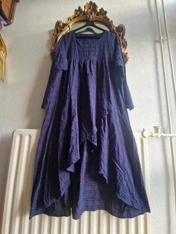 Apart Viscose linnen blauw geblokt lang overslag jurk beschikbaar voor biedingen