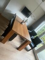 Eettafel met 6 leren stoelen, Huis en Inrichting, Tafels | Eettafels, 200 cm of meer, Zo goed als nieuw, Rechthoekig, 50 tot 100 cm