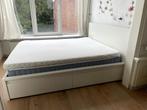 MALM bedframe, 2 lades, matras & topper: 160 bij 200 cm IKEA, Ophalen, Gebruikt, Wit, Tweepersoons