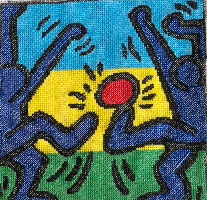 Kleurrijk Borduurwerk - Keith Haring Stijl, Hobby en Vrije tijd, Borduren en Borduurmachines, Ophalen of Verzenden