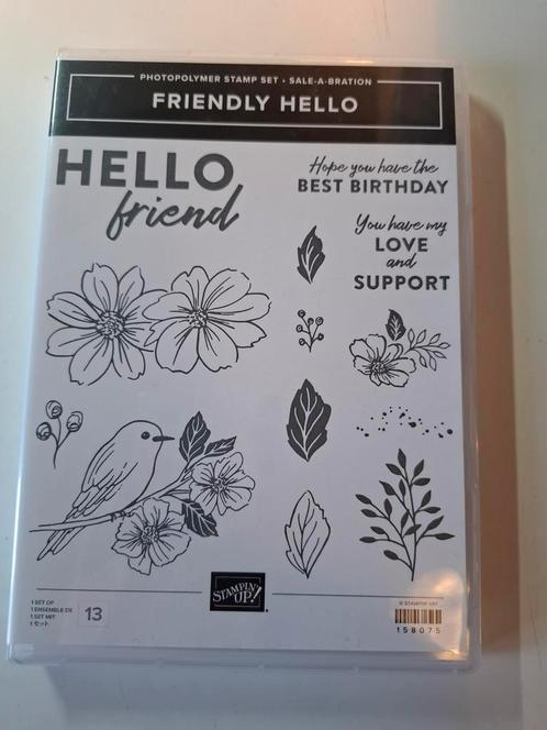 Stampin up: stempelset en bijbehorend dsp: friendly hello, Hobby en Vrije tijd, Stempelen, Zo goed als nieuw, Ophalen of Verzenden