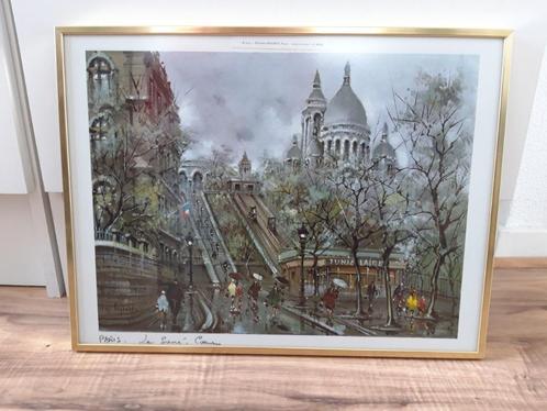 Krisarts Paris Sacré - Coeur 40x30, ingelijste vintage 1974,, Antiek en Kunst, Kunst | Litho's en Zeefdrukken, Ophalen of Verzenden