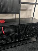 Wandkast zwart mangohout 4 lades 4 vakken, Metaal, Info@savoireinterior.com, Savoire interior, Nieuw