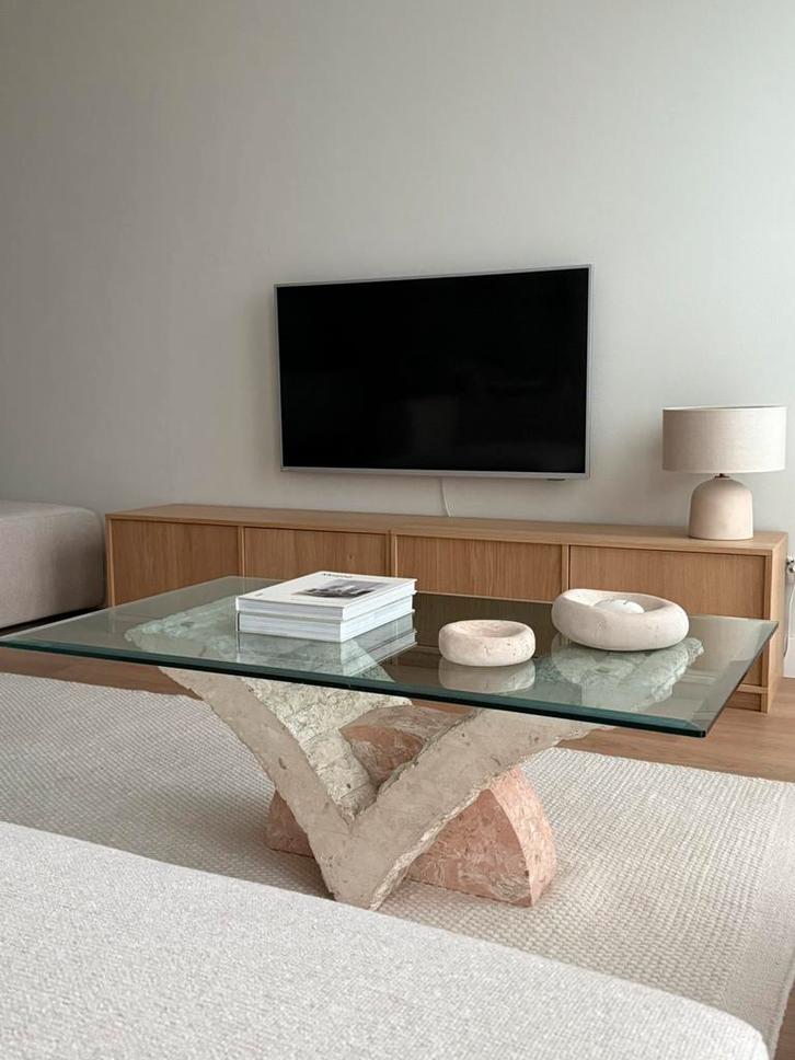 Vintage travertin Mactan Stone salontafel, Antiek en Kunst, Antiek | Meubels | Tafels, Ophalen