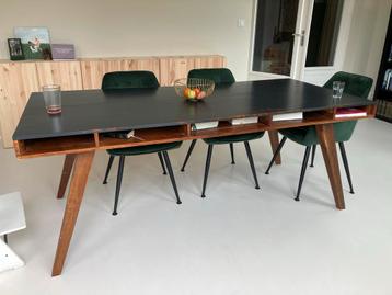 Houten Eettafel 200x90 met Opbergvakken - Off-Zwart beschikbaar voor biedingen
