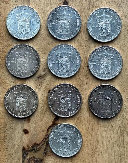 set 2,5 gulden Wilhelmina Opgestoken Haar, Postzegels en Munten, Munten | Nederland, Setje, 2½ gulden, Koningin Wilhelmina, Zilver