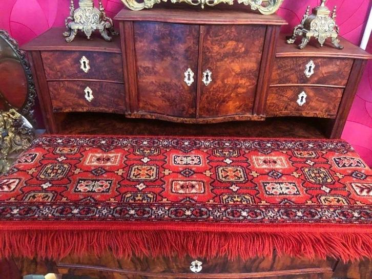 Vintage wollen Oosters loper tafelkleed Perzisch, Huis en Inrichting, Tafelkleden, Zo goed als nieuw, Rechthoek, Binnen, Ophalen of Verzenden