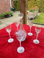 Karaf blauw + 5 glazen handgemaakt kristal, Ophalen of Verzenden, Zo goed als nieuw, Overige typen