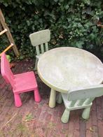 Kindertafel met 3 stoelen - Verweerde staat, Tuin en Terras, Ophalen, Gebruikt, Rond, Kunststof