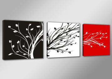 Nieuw 3 Luik van Canvas Abstract Boom Zwart Wit Rood 50x150 beschikbaar voor biedingen