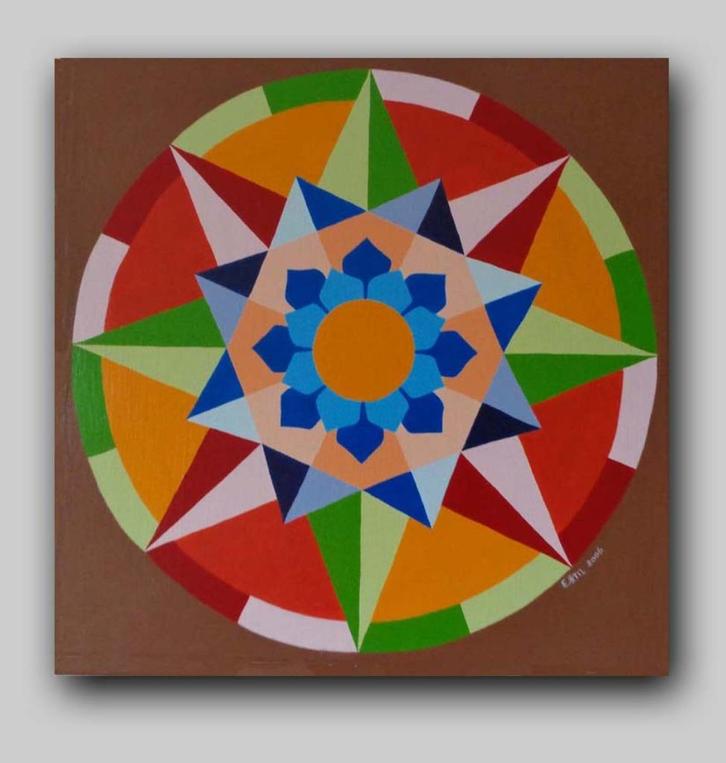 Kleurige mandala met stervorm en Lotusbloem, Antiek en Kunst, Kunst | Schilderijen | Abstract, Ophalen