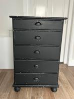Mat brocante off-black ladekastje, Ophalen, 5 laden of meer, 50 tot 100 cm, Zo goed als nieuw
