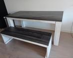 Mooie steigerhouten eettafel met bijbehorend bankje, Ophalen, Zo goed als nieuw, 25 tot 50 cm, Rechthoekig