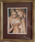 aquarel schilderij van 2 blote dames, Ophalen of Verzenden