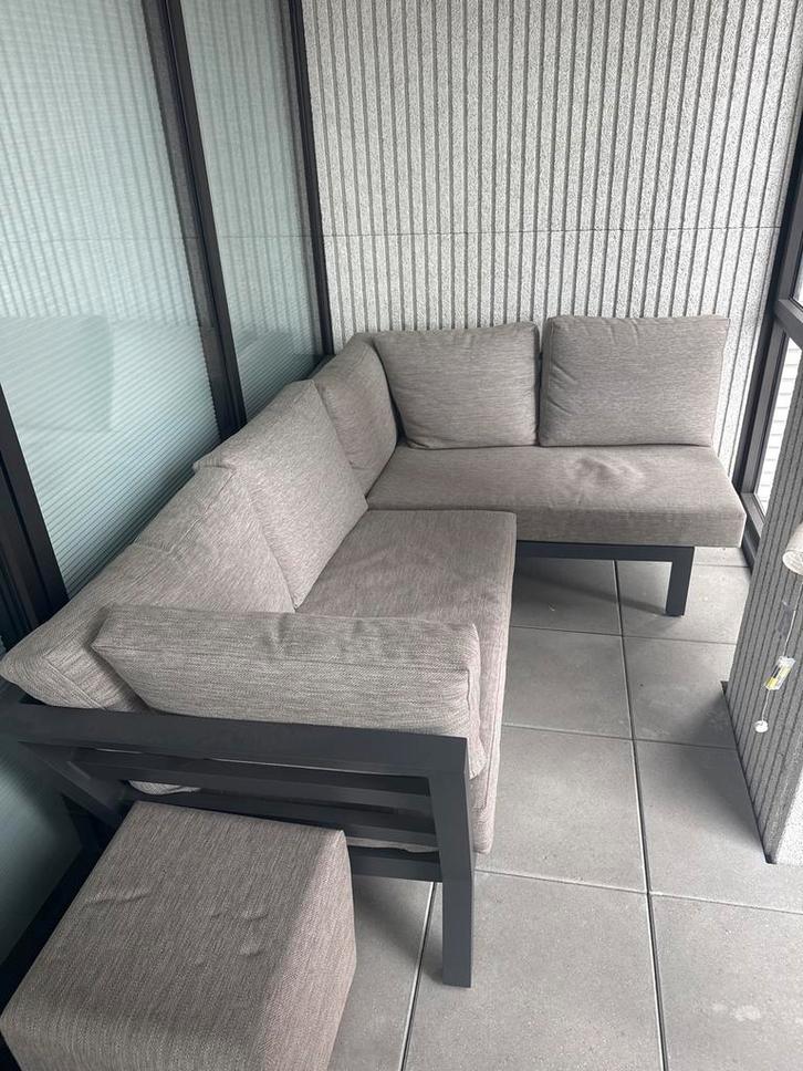 Timber Buitenset met Poef en Kussens - Nieuw!, Huis en Inrichting, Banken | Complete zithoeken, Zo goed als nieuw, Kunststof, Ophalen