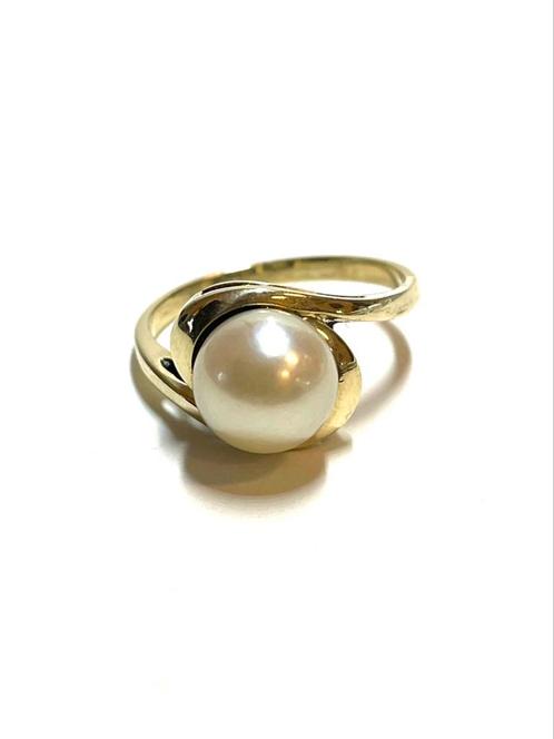 14k gouden ring met een parel, Sieraden, Tassen en Uiterlijk, Ringen, Zo goed als nieuw, Dame, 17 tot 18, Goud, Goud, Met edelsteen