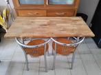 Tafel met 2 stoelen chroom en eiken, Ophalen, Gebruikt, 50 tot 100 cm, Vierkant