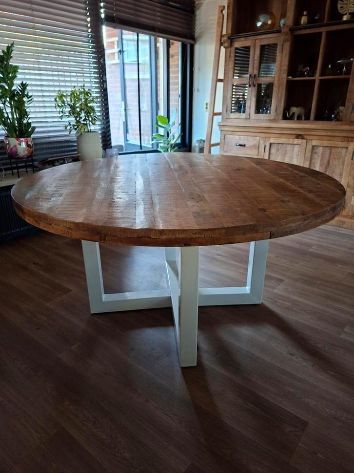 Mooie ruime ronde mangohouten eettafel, Huis en Inrichting, Tafels | Eettafels, Zo goed als nieuw, 100 tot 150 cm, 100 tot 150 cm