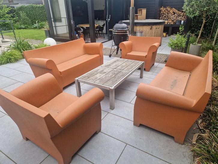 Set Kartell Bubble club set, terracotta oranje, met kussens, Tuin en Terras, Tuinsets en Loungesets, Gebruikt, Loungeset, Kunststof