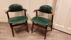 2 Tijsseling Koehoorn Teakhouten stoelen met groen Skaileer, Ophalen