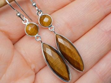 Vanoli 925 zilveren oorbellen / oorstekers met tijgeroog  beschikbaar voor biedingen