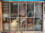 Oud gebrandschilderd glas in lood raam, Ophalen, Gebruikt, Minder dan 80 cm, Glas in lood