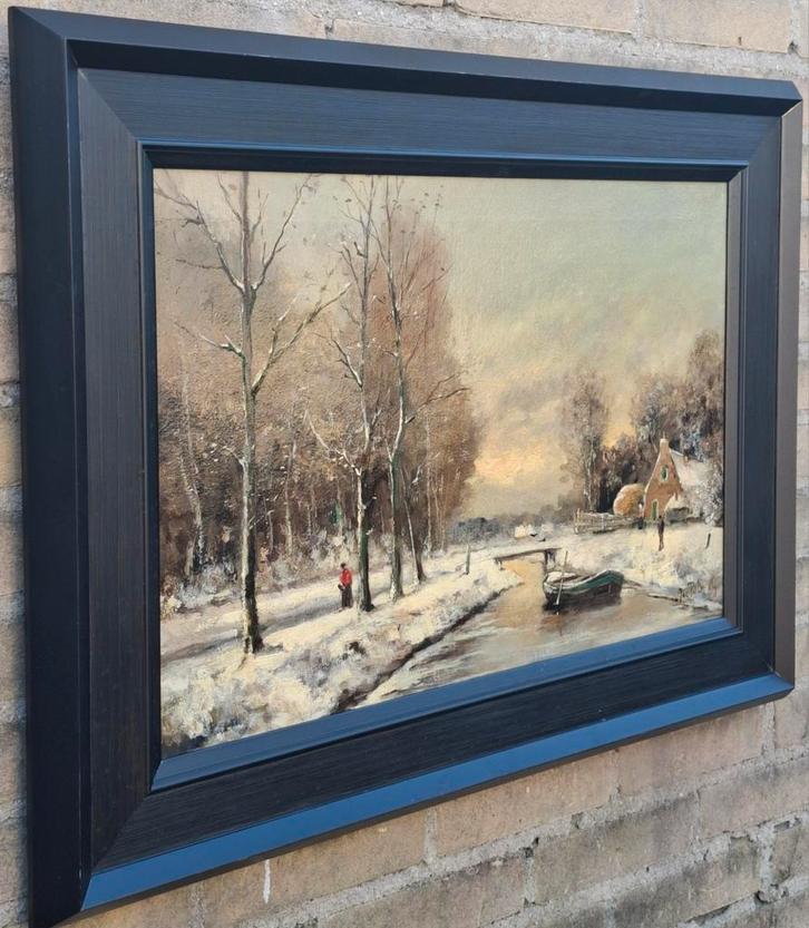 Winters landschap. Sign. Olie/doek. 76/56 cm., Antiek en Kunst, Kunst | Schilderijen | Klassiek, Ophalen