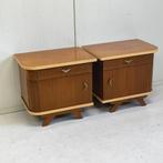 Set midcentury vintage nachtkastjes sixties schuine pootjes, Gebruikt, Onbekend, Ophalen of Verzenden, Onbekend
