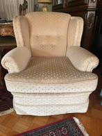 Dames fauteuil Bergère in beige mohair met print in stof, Ophalen, 75 tot 100 cm, Zo goed als nieuw, Stof