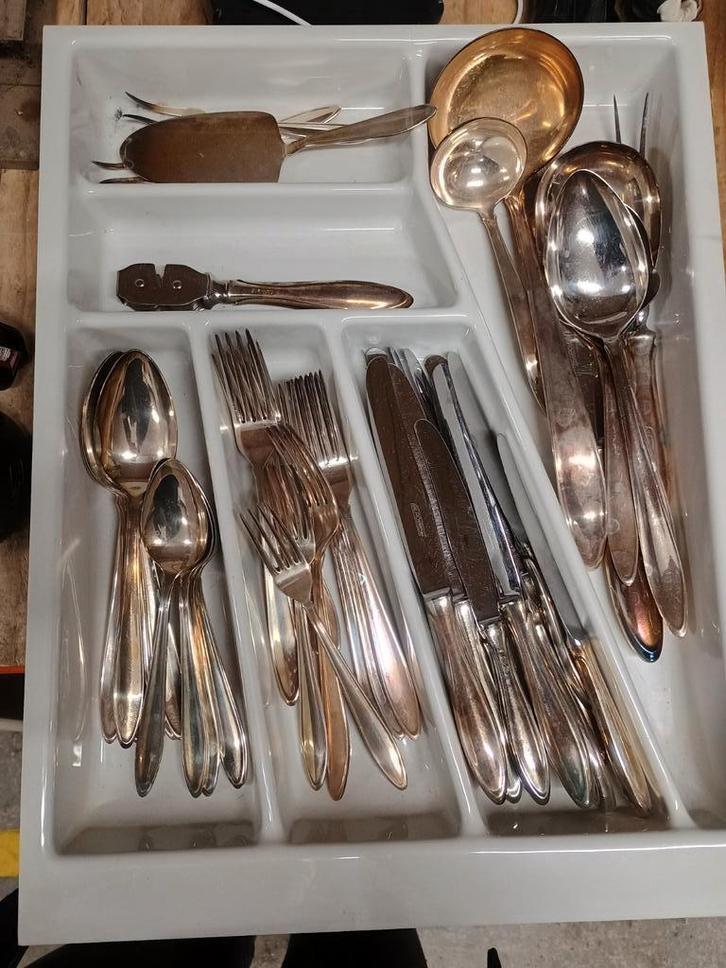 Gero verzilverd 100 puntfilet compeet bestek voor 6 personen, Antiek en Kunst, Antiek | Goud en Zilver, Zilver, Ophalen