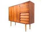 Vintage teakhouten highboard, jaren ‘60, Huis en Inrichting, Met deur(en), Minder dan 100 cm, 25 tot 50 cm, Minder dan 150 cm