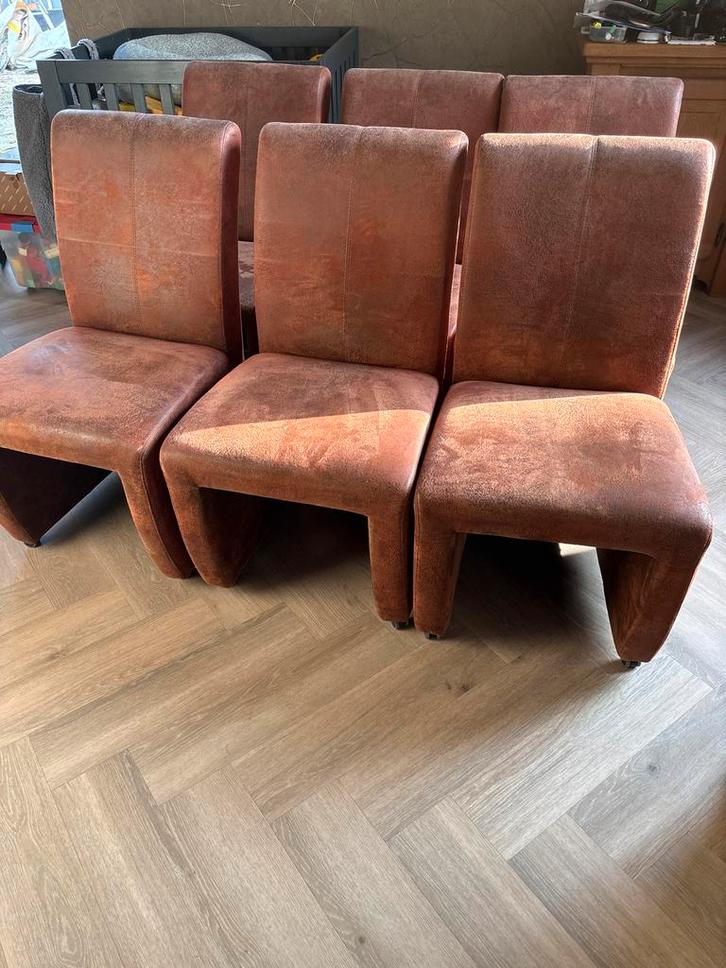 Set van 6 bruine eetkamerstoelen.  bieden?, Huis en Inrichting, Stoelen, Zo goed als nieuw, Overige materialen, Bruin, Ophalen