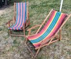 Twee houten strandstoelen, vintage, jaren 70, origineel, Tuin en Terras, Tuinstoelen, Ophalen, Gebruikt, Hout