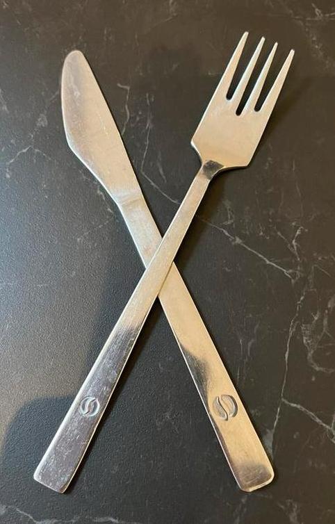 Vliegtuig bestek Sabena vork mes Belgisch belgie, Verzamelen, Luchtvaart en Vliegtuigspotten, Gebruikt, Overige typen, Ophalen of Verzenden