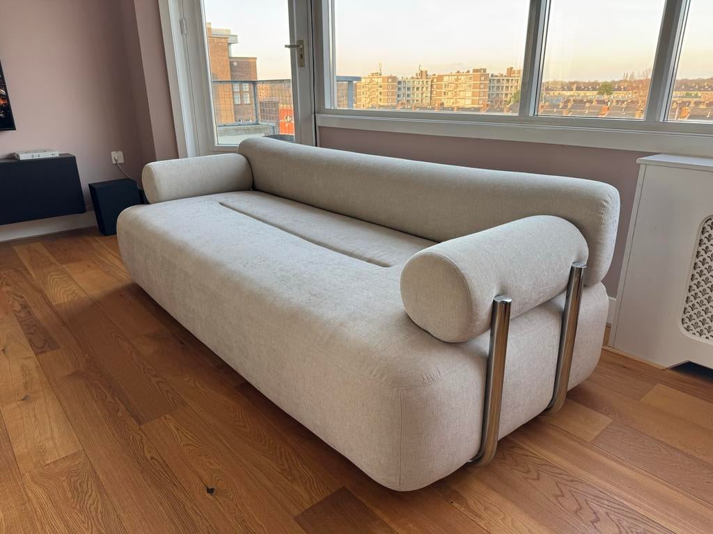 Westwing Stella 3-zits bank - licht beige - z.g.a.n., Huis en Inrichting, Banken | Bankstellen, Ophalen, Driepersoons, 75 tot 100 cm