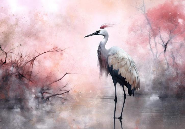 Kraanvogel behang Art, trendy behang, Muurdeco4kids, Huis en Inrichting, Stoffering | Behang, minder dan 10 m², Verzenden