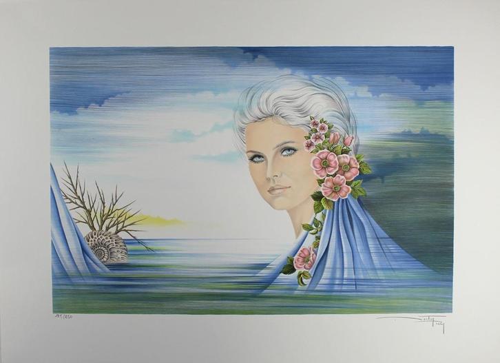 Pierre Paul Bertin - Fleurs au Cheveux - Litho Handgesign., Antiek en Kunst, Kunst | Litho's en Zeefdrukken, Ophalen of Verzenden