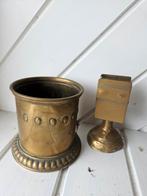 Geel koperen sigaretten en luciferhouder, Ophalen of Verzenden, Zo goed als nieuw, Tabaksdoos of Verpakking