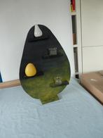 Groot zwart geel houten paasei paasdecoratie, Ophalen of Verzenden, Zo goed als nieuw