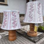 Set Scandinavische houten lampen met vintage stoffen kappen, Ophalen of Verzenden, Zo goed als nieuw, Hout, Minder dan 50 cm